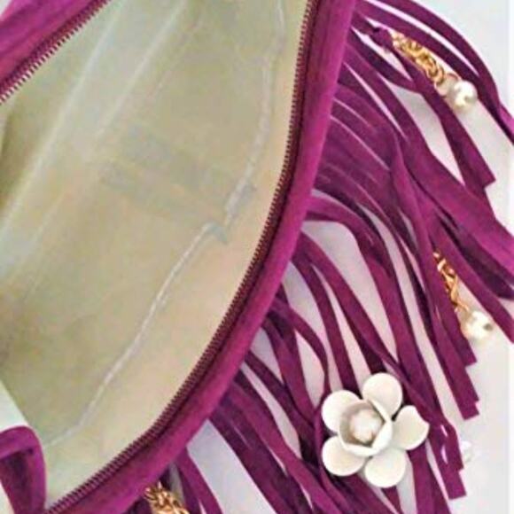 Festival Fringed Purple Crossbody White Rose Gold Chain Bohemian Coastal Cowgirl - Picture 7 of 11